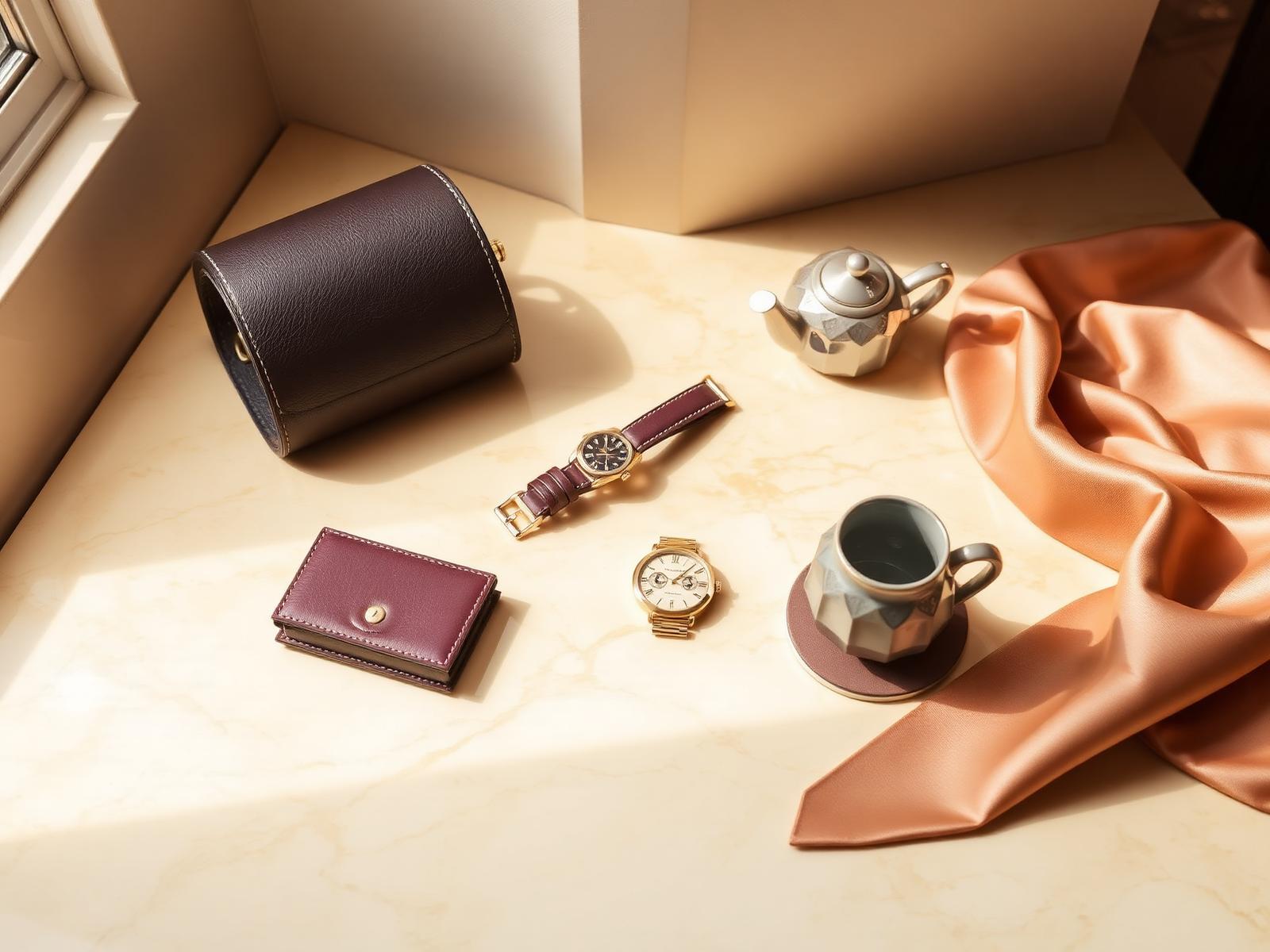 Curated luxury goods on marble